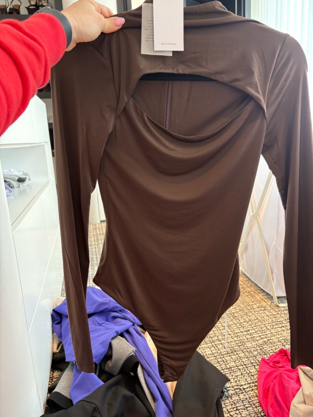 Lovers + Friends Brown Long-Sleeve Open-Back Bodysuit